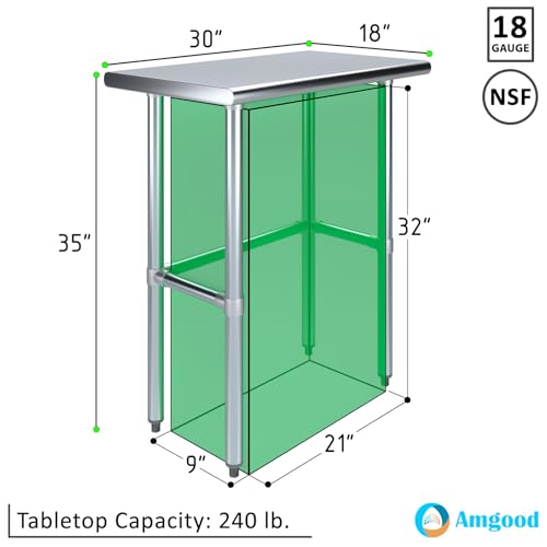 AmGood 18 in. x 30 in. Open Base Stainless Steel Work Table | Residential & Commercial | Food Prep | Heavy Duty Utility Work Station | NSF - size: 30 in. Length x 18 in. Width