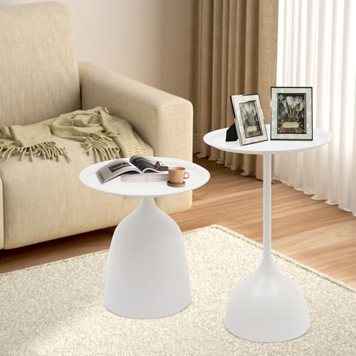 2-Piece Coffee Table, Durable Small Round Coffee Tables for Living Room, Easy Assembly Modern Nesting Coffee Tables Set, Circle Side Tables Round End Table for Sofa Bedside Balcony (White) - color: White