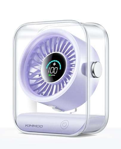 KIMMOO USB Desk Fan, Quiet Table Fan with Turbo Airflow, 100 Speeds, Digital Display, 90° Rotating, Small Rechargeable Battery Desktop Fans for Bedroom Home Office Travel, Lavender - color: Lavender