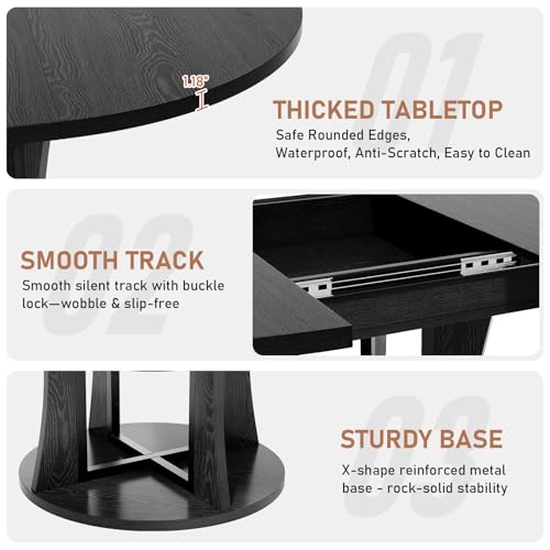 Extendable Round Dining Table for 4-6-8, 43.3-59in Expandable Dining Table with Storage Shelf, Space Saving Circle Oval Kitchen Table with Leaf for Dining Room, Black - color: Black