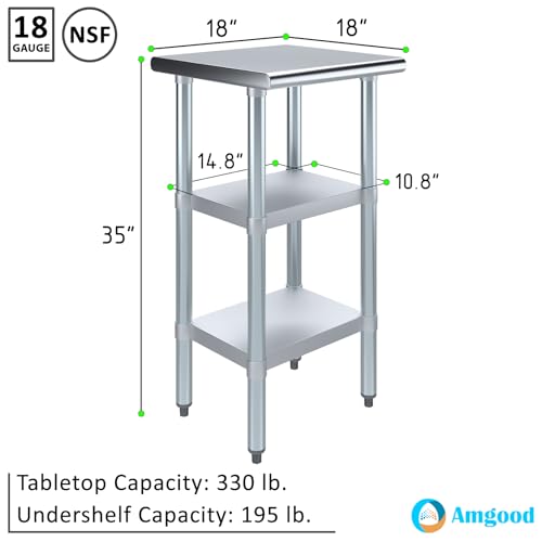 Stainless Steel Work Table with 2 Shelves | Metal Utility Table | Commercial & Residential NSF Utility (Stainless Steel Table with 2 Shelves, 18" Long x 18" Deep) - size: 18" Long x 18" Deep