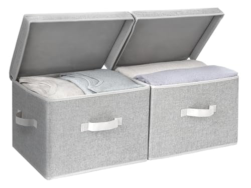 StorageWorks Fabric Storage Bins with Lids, Large Closet Storage Bins | Flip-Top Lid, 3 Handles, Collapsible, Stackable, for Clothes Blankets, Multi-Purpose, Large, Gray, 2-Pack - color: Gray, size: Large