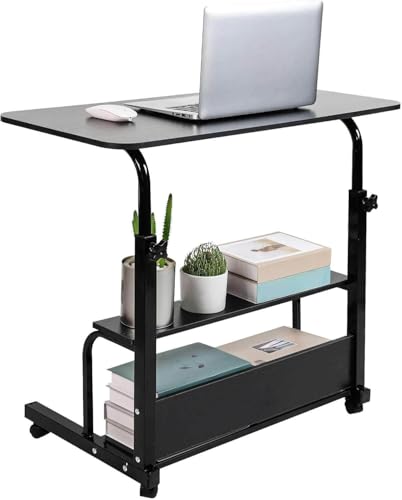 Adjustable Height Mobile Computer Desk for Small Space Rolling Writing with Wheels Corner Home Office Study Portable Bedrooms Work Desk Standing Desk Sizes 31.5X15.7 Inches Black C - color: Modern Black