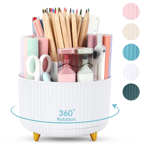 SKYDUE 360 Rotating Organizer - Dual-Purpose Pen & Pencil Holder with 5 Slots, Suitable for Office, School, or Home (White) - color: Pure white_1Pack