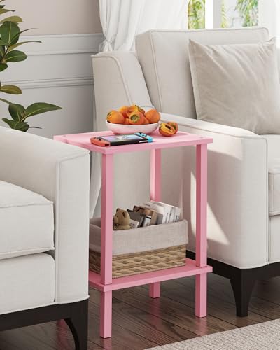TUTOTAK End Table, Set of 2, Side Table, Nightstand, 2-Tier Storage Shelf, Sofa Table for Small Space, Living Room, Bed Room, Pink TB01BP035 - color: Pink