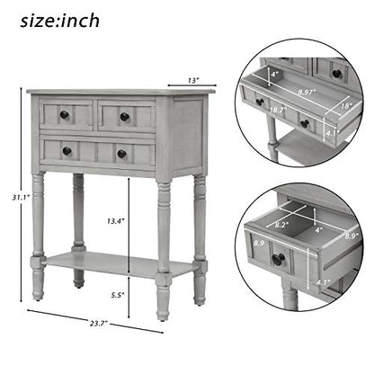 RuiSiSi Narrow Entryway Table with Three Storage Drawers, Small Console Table with Bottom Shelf for Entryway Foyer, Gray Wash