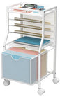 BOHDK Rolling File Cart, 6-Tier Desk File Organizer on Lockable Wheels, White Wood Planks & Mesh Sliding Hanging Folder Drawer, Organization Cart for Office Home School - color: White