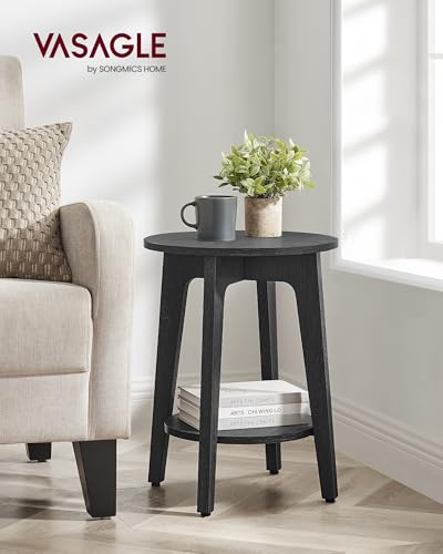 VASAGLE MAEZO Collection - Side Table, 2-Tier Small Round End Table, Nightstand with Tapered Legs, Curved Transitions, for Small Spaces, Living Room, Bedroom, Charcoal Gray ULET283T22 - color: Charcoal Gray, size: 1 pack