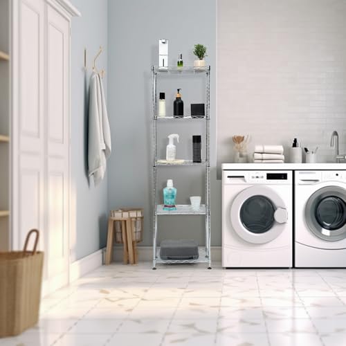 Chrome Small 5 Tiers Wire Shelving NSF Certified. Adjustable Storage Rack for Kitchen,Garage,and Laundry Utility Room (Chrome-Small-5Tiers-16x12x55) - size: Chrome-5Tiers-16x12x55"