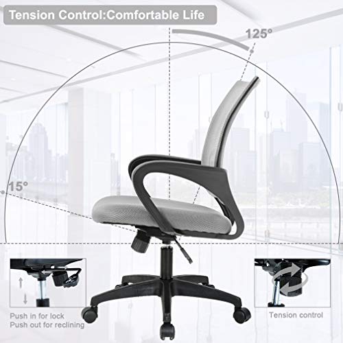 BestOffice | Ergonomic Office Chair | Mid-Back Swivel Desk Chair | Breathable Backrest & Lumbar Support | Adjustable Height | Sponge Seat | Rolling Wheels | Grey | for Adults & Women | Pack of 2 - color: Grey, style: pack of 2