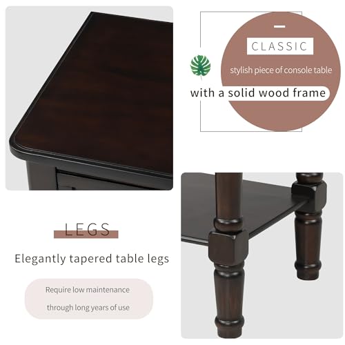 24'' Entryway Table, Small Console Table with Storage Drawers and Shelf, Hallway Table for Entryway Hallway Foyer, Farmhouse Solid Wood Frame (Espresso) - color: Espresso
