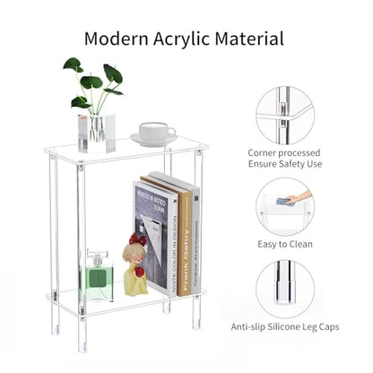 Clear Acrylic Narrow Side Table Set of 2 for Small Spaces, 15.75" L x 7.87" W x 19.82" H, 2 Tier Rectangle Slim End Table Nightstand, Small Bedside Table for Bedroom, Bathroom, Living Room - size: 2 Tier Rectangle 2-Pack