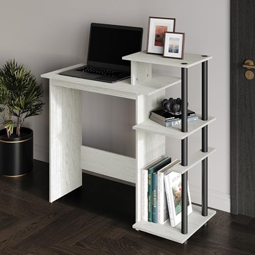 Elegance Writing Desk with Multi-Tier Open Shelves, Study Computer Desk for Home Office, Light Grey - color: Light Grey