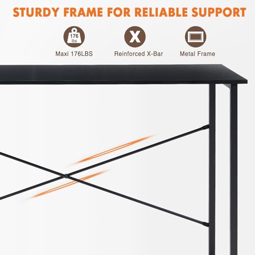 Sweetcrispy Small Computer Desk, 63" Office Writing Desk with Metal Frame & Wooden Top, X-Shaped Reinforcement, Student Study Home Bedroom Table, Black - color: Black, size: 63-Inch