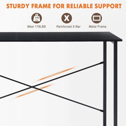 Sweetcrispy Small Computer Desk, 63" Office Writing Desk with Metal Frame & Wooden Top, X-Shaped Reinforcement, Student Study Home Bedroom Table, Black - color: Black, size: 63-Inch