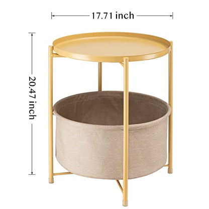 danpinera Side Table with Storage Basket, Small Round Table for Living Room | Metal Bedside Stand with Removable Serving Tray, Modern Nightstand for Small Space, Living Room, Bedroom, Nursery, Yellow - color: Pale Yellow