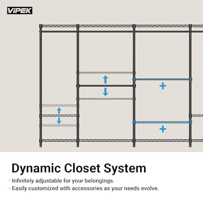 VIPEK R2 Medium Heavy Duty Clothes Rack Rolling Clothing Rack Adjustable Metal Wire Shelving Portable Closets with Double Hanging Rods, Side Hooks, Freestanding Closet Racks Wardrobe, White - color: White, size: R2 Medium