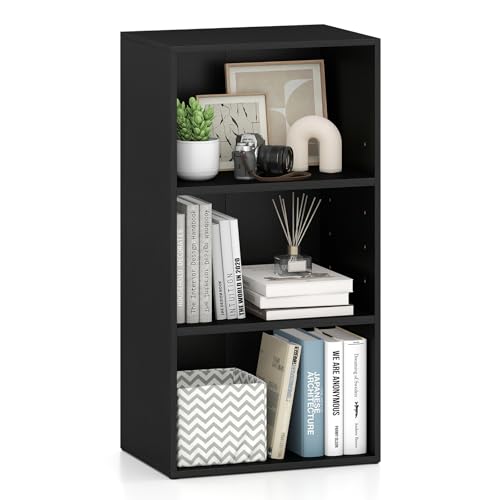 Giantex 3 Tier Bookshelf, Black Bookcase 3 Shelf, Open Cube Storage Orginazer Cabinet, Multi-Functional Home Office Bedroom Furniture Display Book Shelf - color: Black