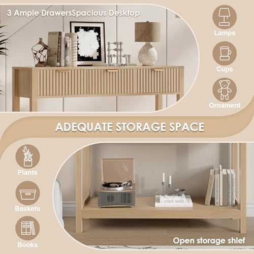 Nasonet Fluted Console Table, Wooden Sofa Table with Storage and Drawers, Farmhouse Behind Couch Table Entryway Table for Entrance, Hallway, Living Room, Oak - color: Oak, style: Modern