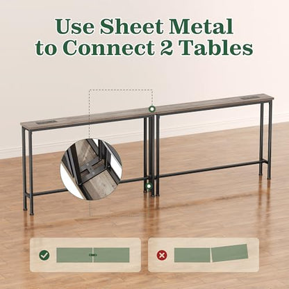 SUPERJARE 78.8 Inch Narrow Console Table with Outlet, Sofa Tables, Behind Couch Table, Long Entryway Tables with Charging Station, for Living Room, Oak - color: Oak, size: 5.7''D x 78.7''W x 29.7''H