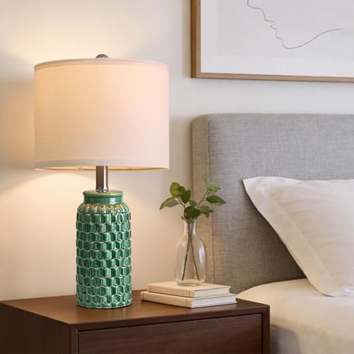 USumkky 20.5" Ceramic Table Lamps Set of 2 - Modern Farmhouse & Boho Style, Bedside Nightstand Lamps for Bedroom, Living Room End Table Lamps, Small Desk Lamp(Green) - color: 20.5" Green-2 Pack