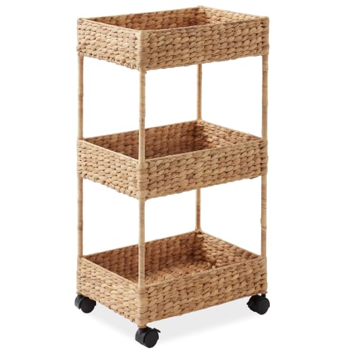 Casafield 3-Tier Rolling Storage Cart - Natural, Water Hyacinth Nursery Caddy, Utility Cart for Bathroom, Craft Room, Laundry Room Organization - color: Natural, size: 3-Tier - Wide