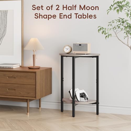 Vagusicc Side Tables Small End Tables, Set of 2 Half Round Side Table for Living Room, 2 Tier Couch Side Table, Small Round Coffee Table Accent Table, Thin Sofa Table Narrow Entryway Table, Grey - color: Greige