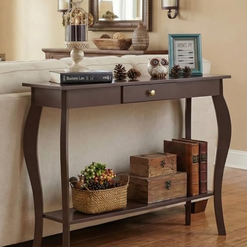 ChooChoo Narrow Console Table with Drawer, Chic Accent Sofa Entryway Table with Shelves for Entryway, Living Room, Hallway, Espresso - color: Espresso, size: 11.8"D x 39.3"W x 31.4"H