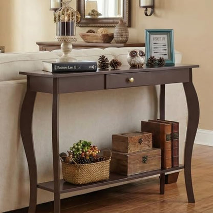ChooChoo Narrow Console Table with Drawer, Chic Accent Sofa Entryway Table with Shelves for Entryway, Living Room, Hallway, Espresso - color: Espresso, size: 11.8"D x 39.3"W x 31.4"H