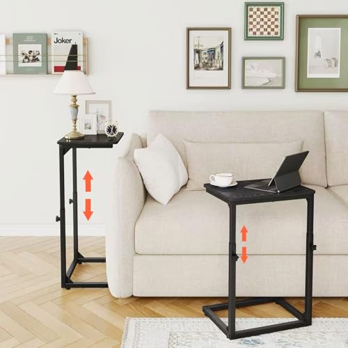 7-Level Adjustable C-Shaped End Table, Small Side Table for Couch, Sofa TV Tray Table for Living Room, Bedroom, Bedside ET-SA-BKW1 - color: Black