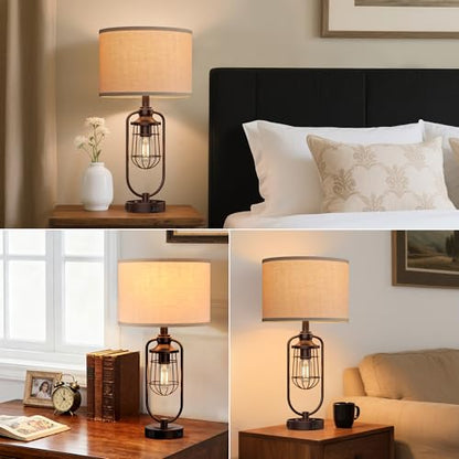 Table Lamps for Living Room Set of 2, Farmhouse Lamps for Night Stands, Industrial Bedside Lamps for Bedroom Nightstand with USB A+C, Bulbs Included - color: Oil-Rubbed Bronze