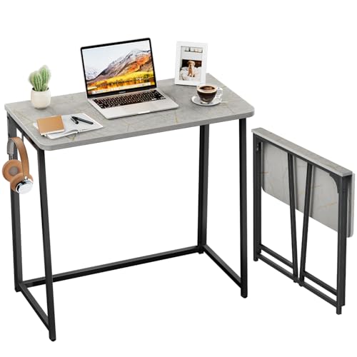 WOHOMO Small Foldable Computer Desk Writing Study Desk Easy Assembly Space-Saving Foldable Laptop Table Writing Workstation for Home Office,Grey - color: Grey, size: Small Size:31.5 x 15.7
