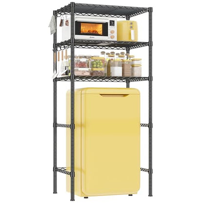 REIBII 3-Tier Mini Fridge Shelf with Storage, 264LBS Metal Shelving with 8 Hooks, Adjustable Height Organizer for Dorm, Kitchen, Apartment & Office, Microwave Rack, 26.38" Wx18.1 Dx65.36 H, Black - size: 26.38Wx18.1Dx65.36H
