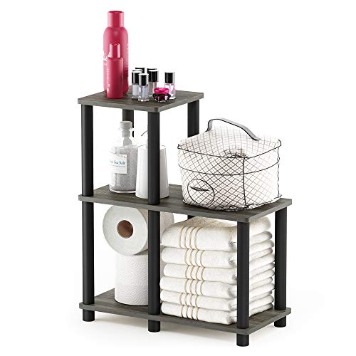 FURINNO Turn-N-Tube Accent Decorative Shelf, French Oak Grey/Black - color: French Oak/Black