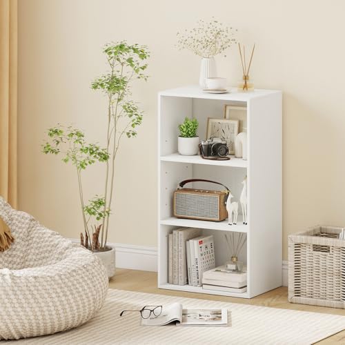Giantex 3 Tier Bookshelf, White Bookcase 3 Shelf, Open Cube Storage Orginazer Cabinet, Multi-Functional Home Office Bedroom Furniture Display Book Shelf - color: White