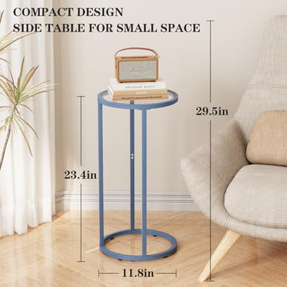 C Table Side End Table,Glass Couch Table Set of 2, Round Sofa End Table with Metal Frame, Small Snack Table for Living Room, Bedroom, Small Spaces, Easy Assembly (Blue,2pcs) - color: Blue