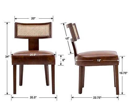 RIVOVA Mid Century Modern Dining Chairs Set of 4 Rattan Kitchen Chairs PU Leather Upholstered Side Chairs, Modern Kitchen Armless Solid Wood Dining Chairs, Brown - color: Brown Rattan