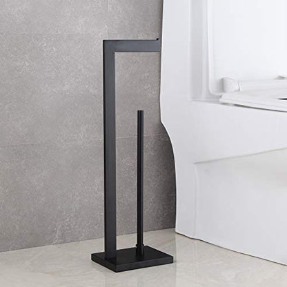 GERZWY SUS 304 Stainless Steel Toilet Paper Holder, Free Standing Lavatory Pedestal Toilet Paper Stand with Reserve, Matte Black DZY004-BK - color: Black