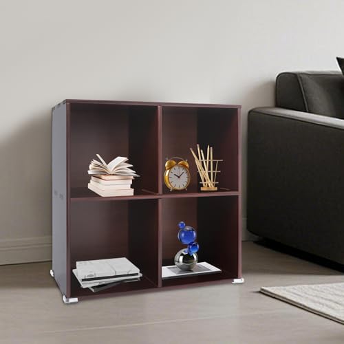 4 Cube Storage Organizer - Pine Wood Bookshelf - Cube Shelf - Vertical or Horizontal Bookcase - Open Book Shelf - Easy Assembly for Bedroom, Living Room, Office - size: 4 Cube