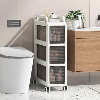 Bathroom Storage with Drawers, 7.87" Wide Slim Storage Cabinet with Wheels for Small Spaces, Narraw Cart for Kitchen Office Bedroom Dinning Room Under Desk, 26" Tall - size: 20x41x65 cm