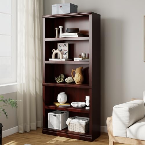 Bevfint Bookshelf, Open Storage 70 Inch Tall 5 Shelf Bookcase, Floor Standing Bookshelves and Bookcases, Book case for Farmhouse Library Office Bedroom Kids, Mahogany - 5 Tier - color: Mahogany, size: 5-Tier Open Bookcase