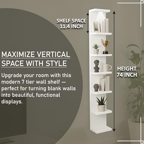 home stuff Wall shelf unit, 11 3/4x74 3/4,Use fixing devices suitable for the walls in your home. (White with LED Light) - color: White With Led Light