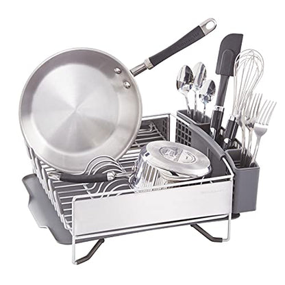 KitchenAid Compact Space Saving, Dish Rack with Removable Flatware Caddy and Angled Self Draining Drainboard, Satin Gray, 15-Inch-by-13.25-Inch - color: Gray, size: Compact