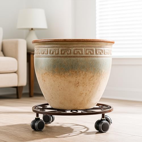 3 Pack Plant Caddy with Wheels Heavy Duty 11.8 Inches Metal Plant Stand with Wheels Plant Dolly Rolling Plant Stand Plant Roller with Casters for Indoor and Outdoor (3, Bronze) - color: Bronze