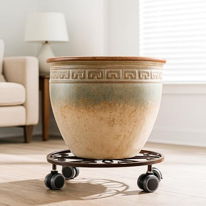 3 Pack Plant Caddy with Wheels Heavy Duty 11.8 Inches Metal Plant Stand with Wheels Plant Dolly Rolling Plant Stand Plant Roller with Casters for Indoor and Outdoor (3, Bronze) - color: Bronze