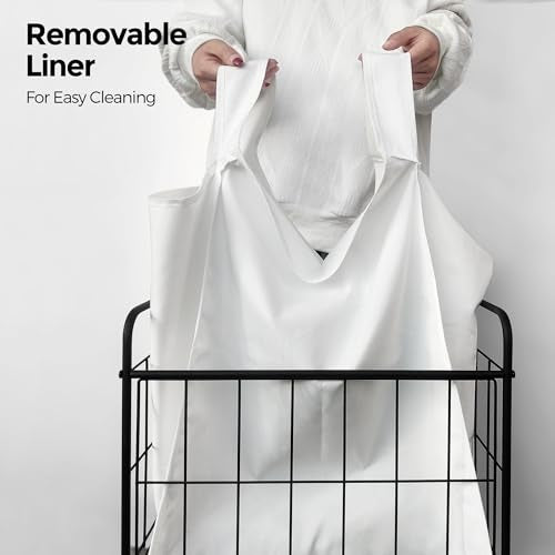 60L Slim Laundry Hamper with Wheels, Laundry Basket with Liner Bag | Lockable Rolling Casters; Reinforced Steel Frame; Breathable Fabric Construction; Space-Efficient Design - color: White, size: 60L-1 Section