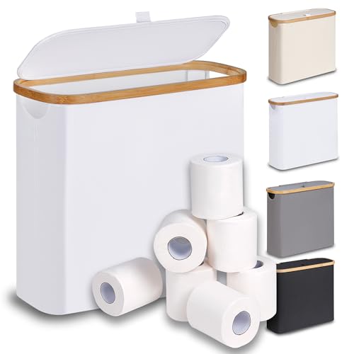 efluky Toilet Paper Basket 28L, Toilet Paper Holder with Lid for Bathroom, Free Standing Storage Organizer Holds Up to 9-12 Rolls (White, 1) - color: White, size: Standard