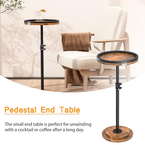 Small Side Table, Drink Table, Height Adjustable Round End Table, Pedestal Side Table for Small Spaces in Living Room, Bedroom, Brown - color: Brown-standard