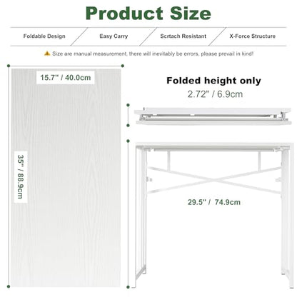 Lutown-Teen Small Folding Desk 35 inch, No Assembly Required Narrow Office Desk, Writing Gaming Computer Camping Table, White - color: White, size: 35 Inch