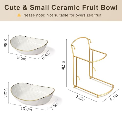 Fruit Basket for Kitchen Counter - Two Tier Ceramic Fruit Bowl with Metal Stand, Fruit Holder for Fresh Fruit&Veggies, Modern Tiered Fruit Platter Serving Trays for Party - color: 2White-Rack02